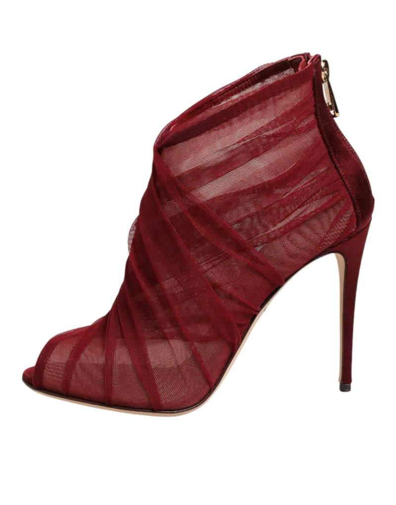 Dolce & Gabbana Red Tulle Ankle Boots with Stiletto Heels