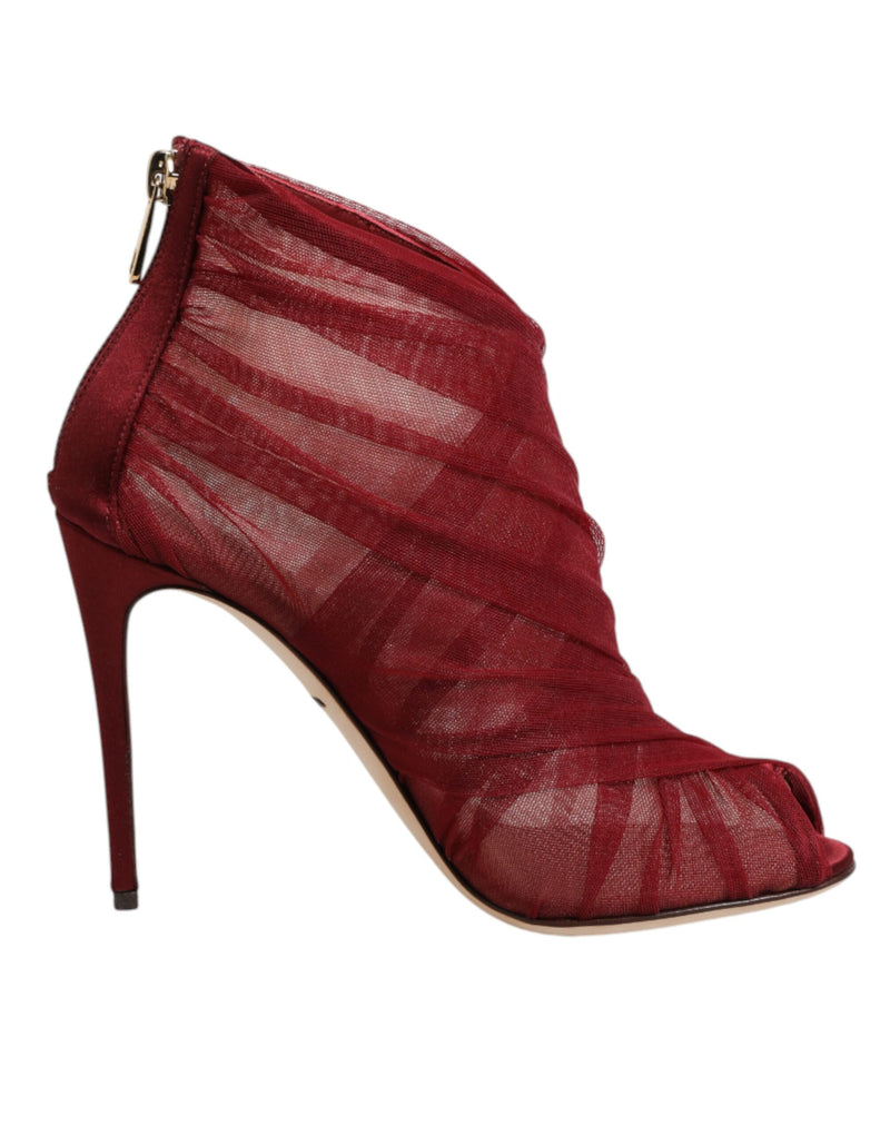 Dolce & Gabbana Red Tulle Ankle Boots with Stiletto Heels