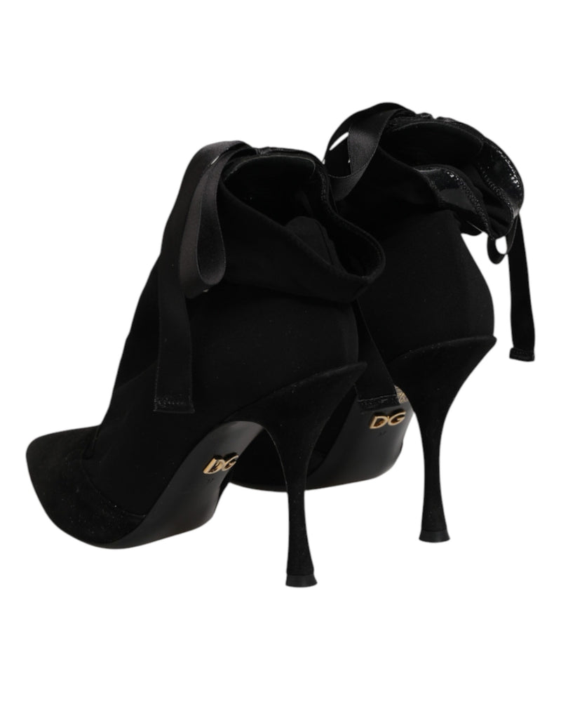 Dolce & Gabbana Black Stiletto Heels Lace Up Boots