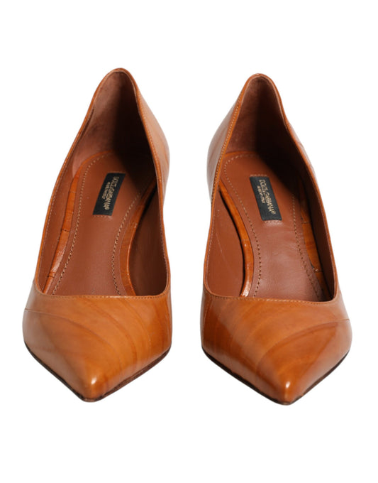 Dolce & Gabbana Brown Leather Kitten Heels Pumps Shoes