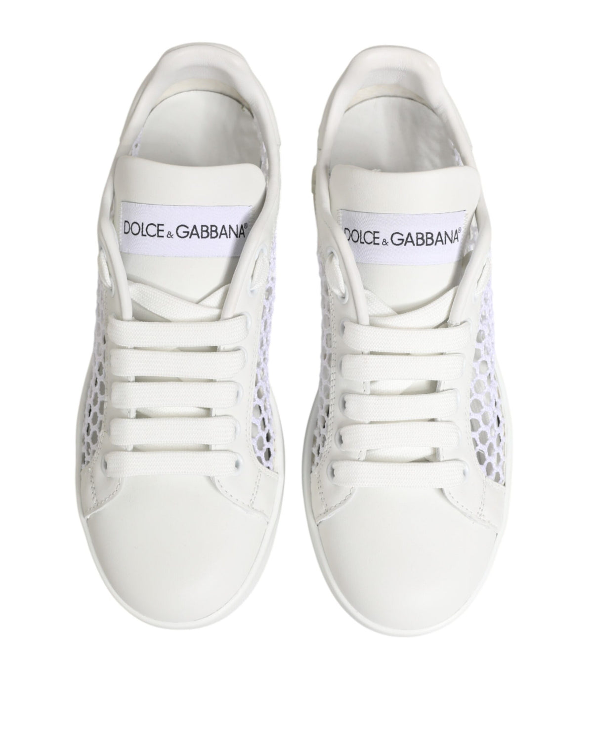 Dolce & Gabbana Baskets Basses Blanches avec Inserts en Maille