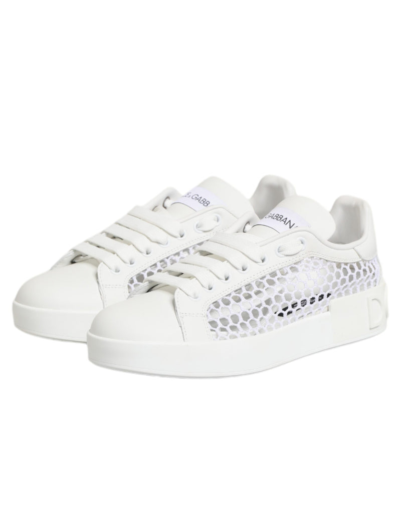 Dolce & Gabbana Baskets Basses Blanches avec Inserts en Maille