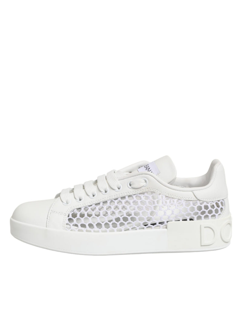Dolce & Gabbana Baskets Basses Blanches avec Inserts en Maille