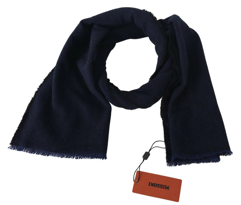 M Missoni Dark Blue Wool Unisex Neck Wrap with Fringes