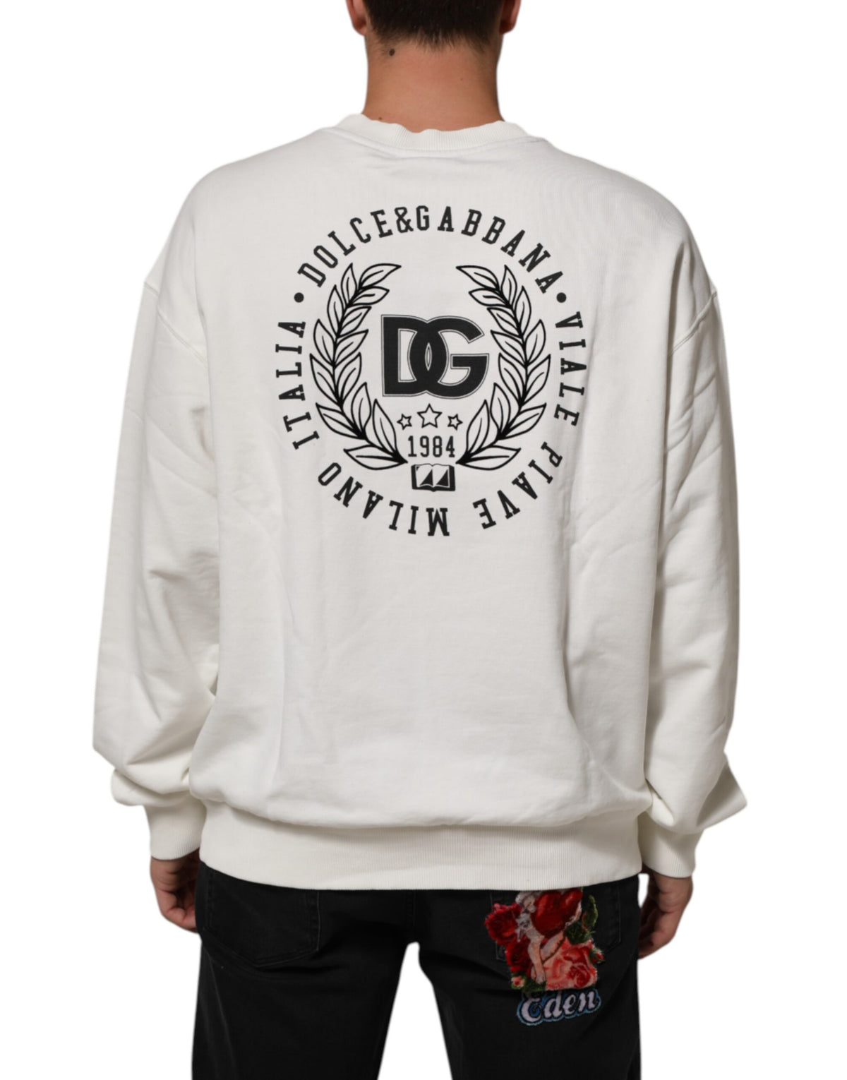 Sweat-shirt à col rond blanc avec logo DG de Dolce &amp; Gabbana