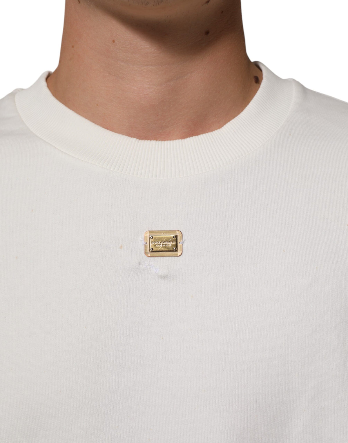 Sweat-shirt à col rond blanc avec logo DG de Dolce &amp; Gabbana