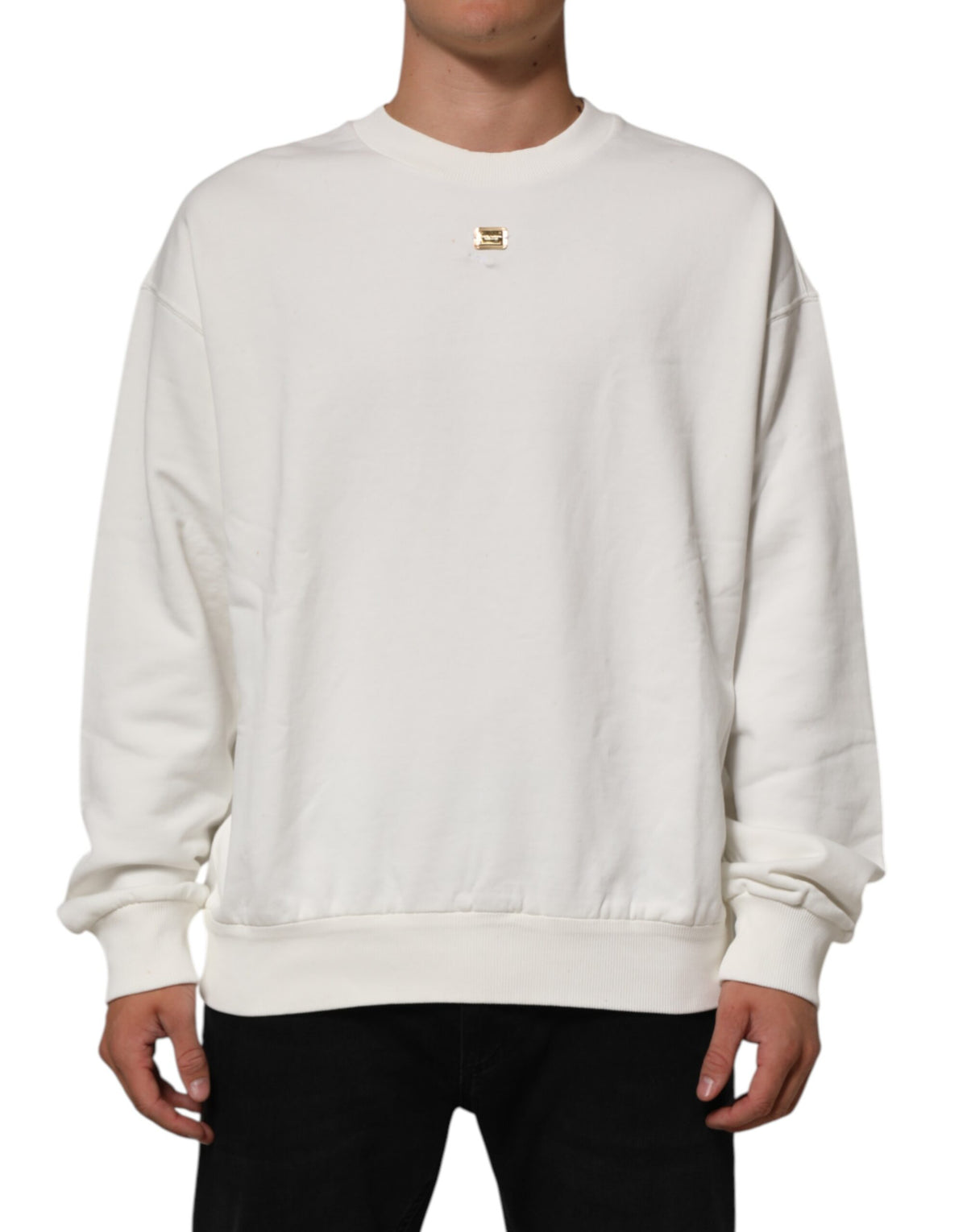 Sweat-shirt à col rond blanc avec logo DG de Dolce &amp; Gabbana