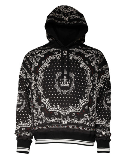 Dolce & Gabbana Black Bandana Print Crown Logo Cotton Hoodie Sweater
