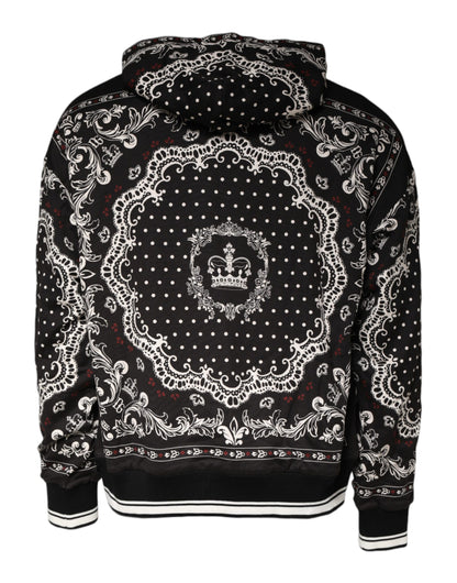 Dolce & Gabbana Black Bandana Print Crown Logo Cotton Hoodie Sweater