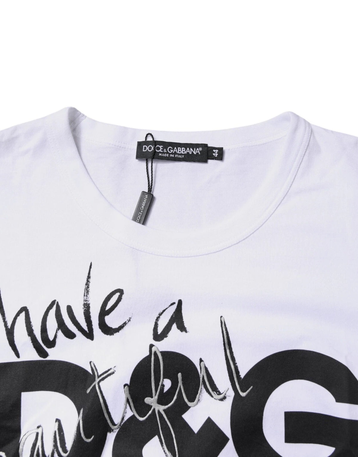 T-shirt en coton à col rond blanc avec imprimé graphique de Dolce &amp; Gabbana