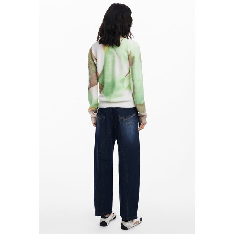 Desigual Green Elastane Sweater - Oulu Jersey V-Neck