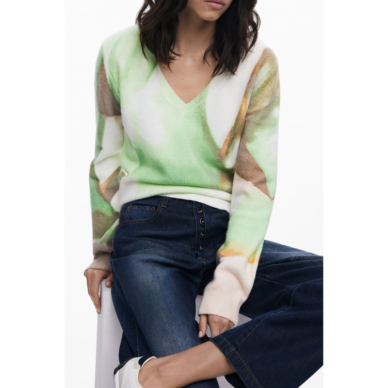 Desigual Green Elastane Sweater - Oulu Jersey V-Neck