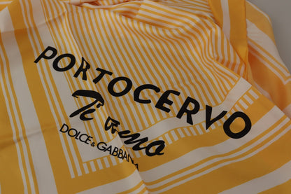 Dolce & Gabbana Yellow White Silk Striped Square Wrap Scarf