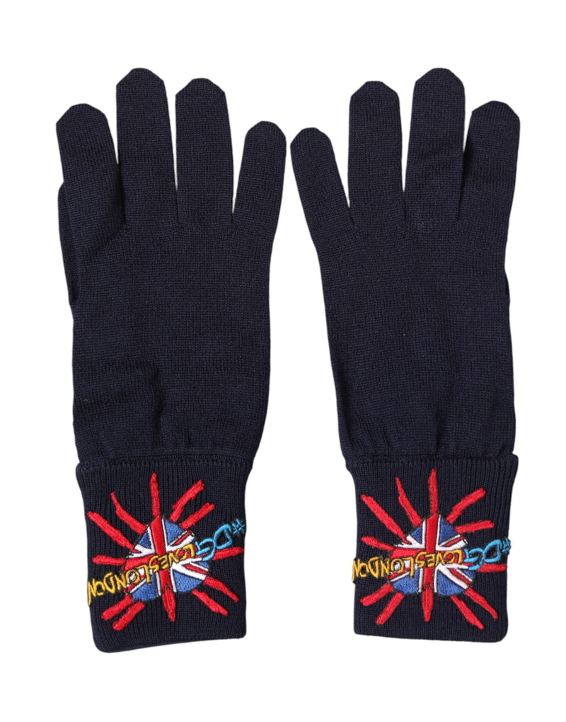 Gants moufles brodés en laine bleue Dolce &amp; Gabbana #DGLovesLondon