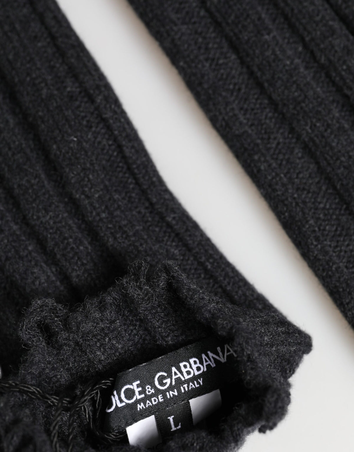 Gants sans doigts en laine vierge noire tricotée Dolce &amp; Gabbana