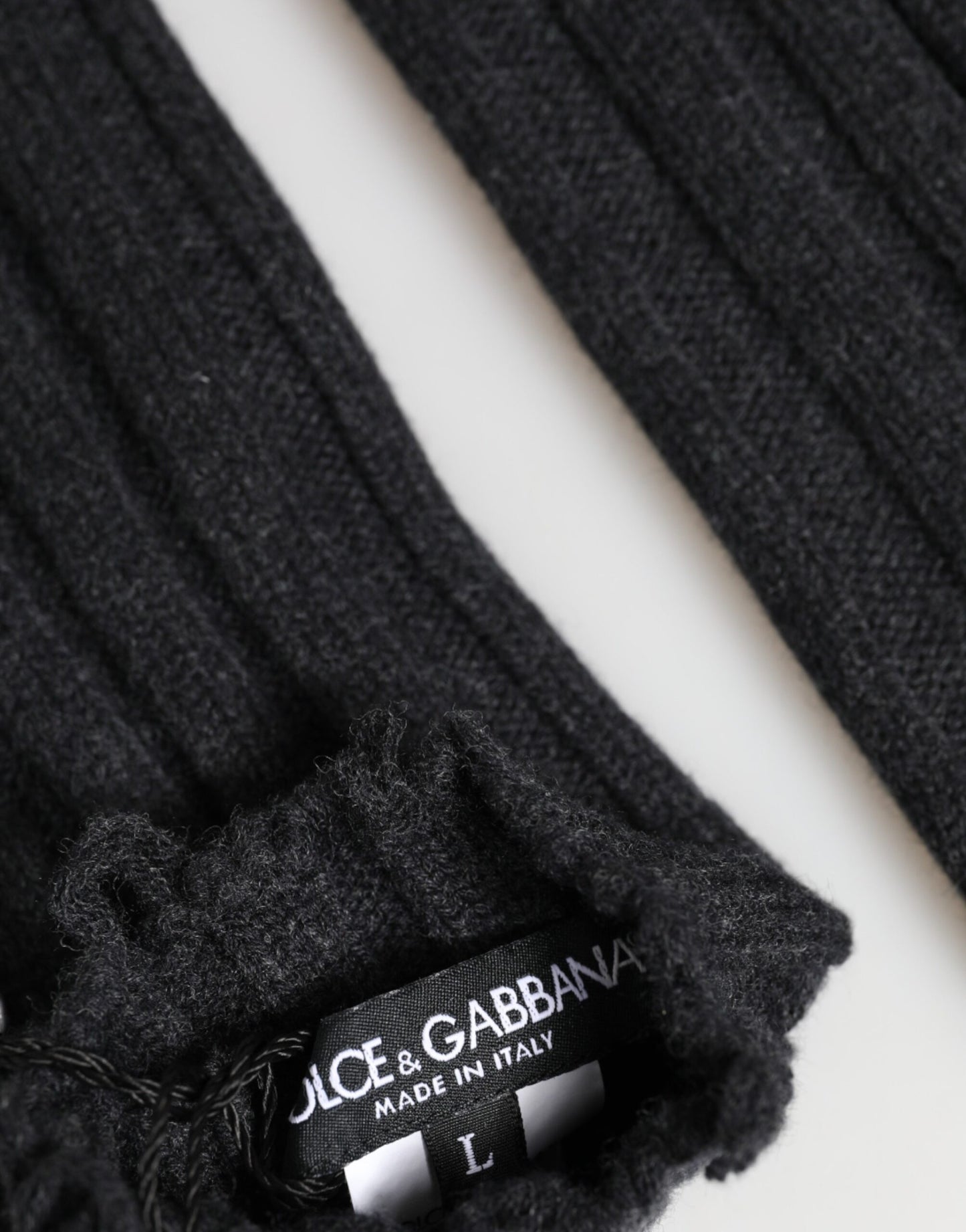 Gants sans doigts en laine vierge noire tricotée Dolce &amp; Gabbana