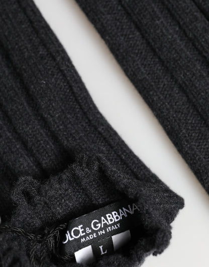 Gants sans doigts en laine vierge noire tricotée Dolce &amp; Gabbana