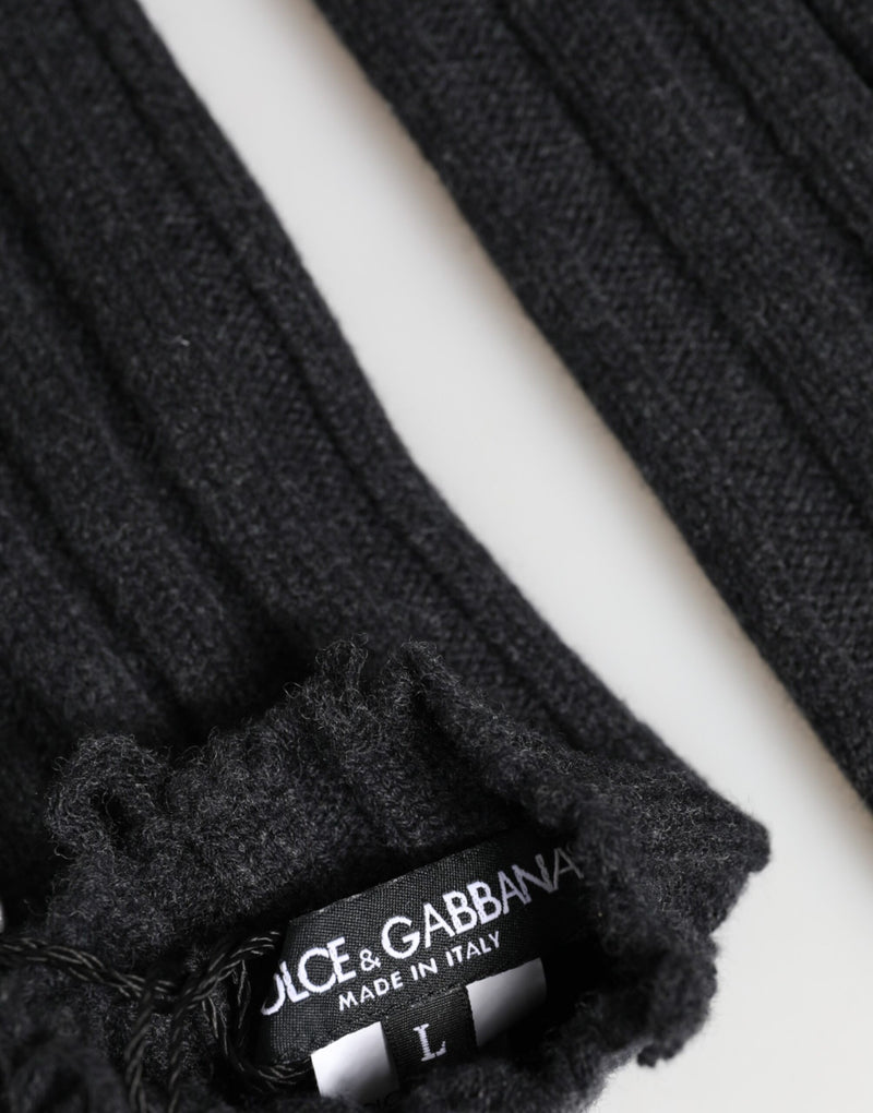 Dolce &amp; Gabbana Zwarte Gebreide Vingerloze Handschoenen van Maagdelijke Wol