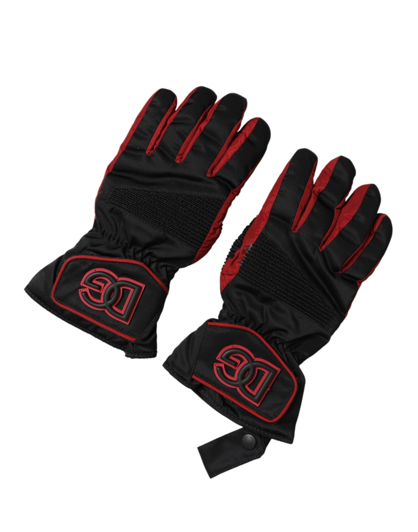 Gants mitaines Dolce &amp; Gabbana noirs et rouges en nylon, longueur poignet