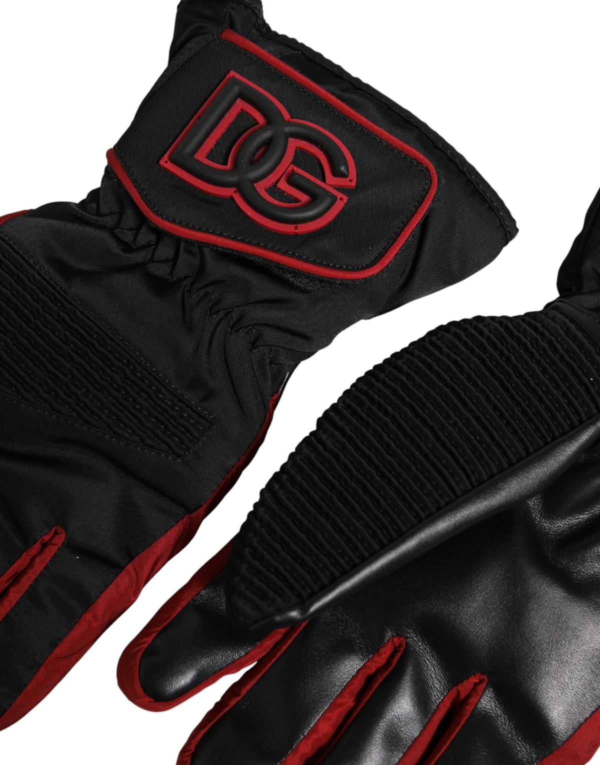 Gants moufles Dolce & Gabbana en nylon noir et rouge de longueur poignet