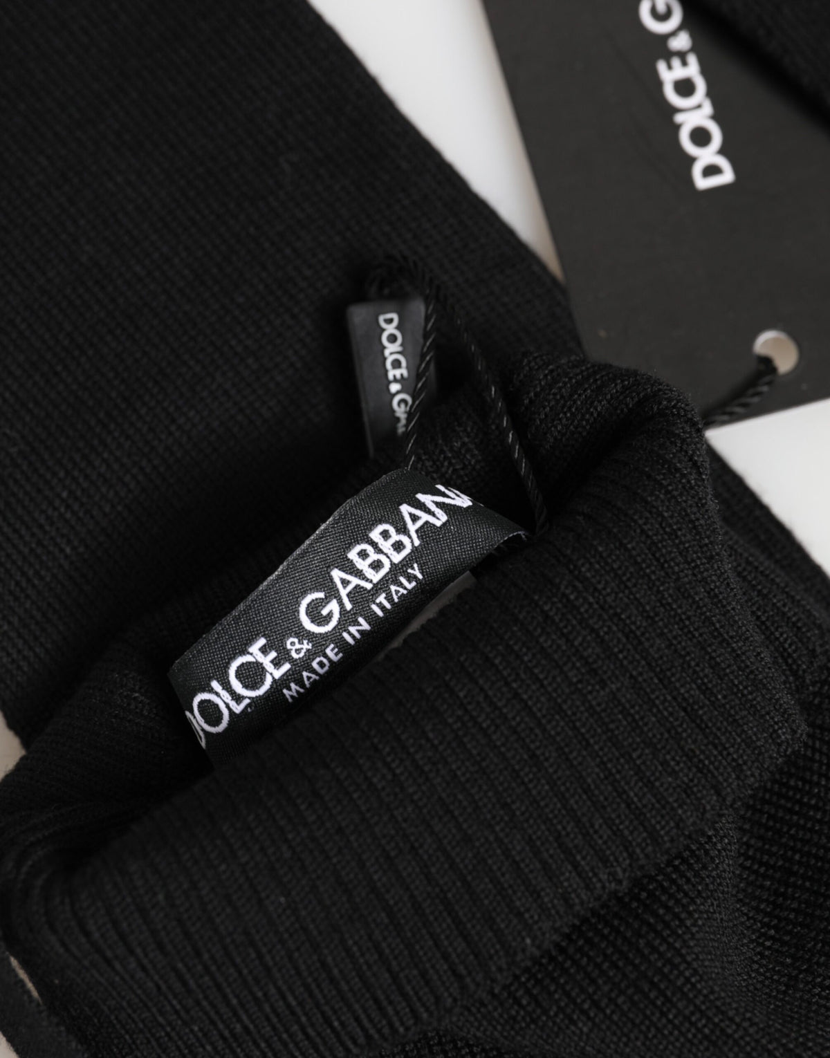 Gants Dolce &amp; Gabbana en laine vierge noire tricotée sans doigts pour hommes