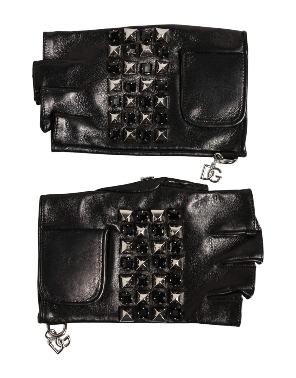 Gants Dolce &amp; Gabbana en cuir noir clouté sans doigts