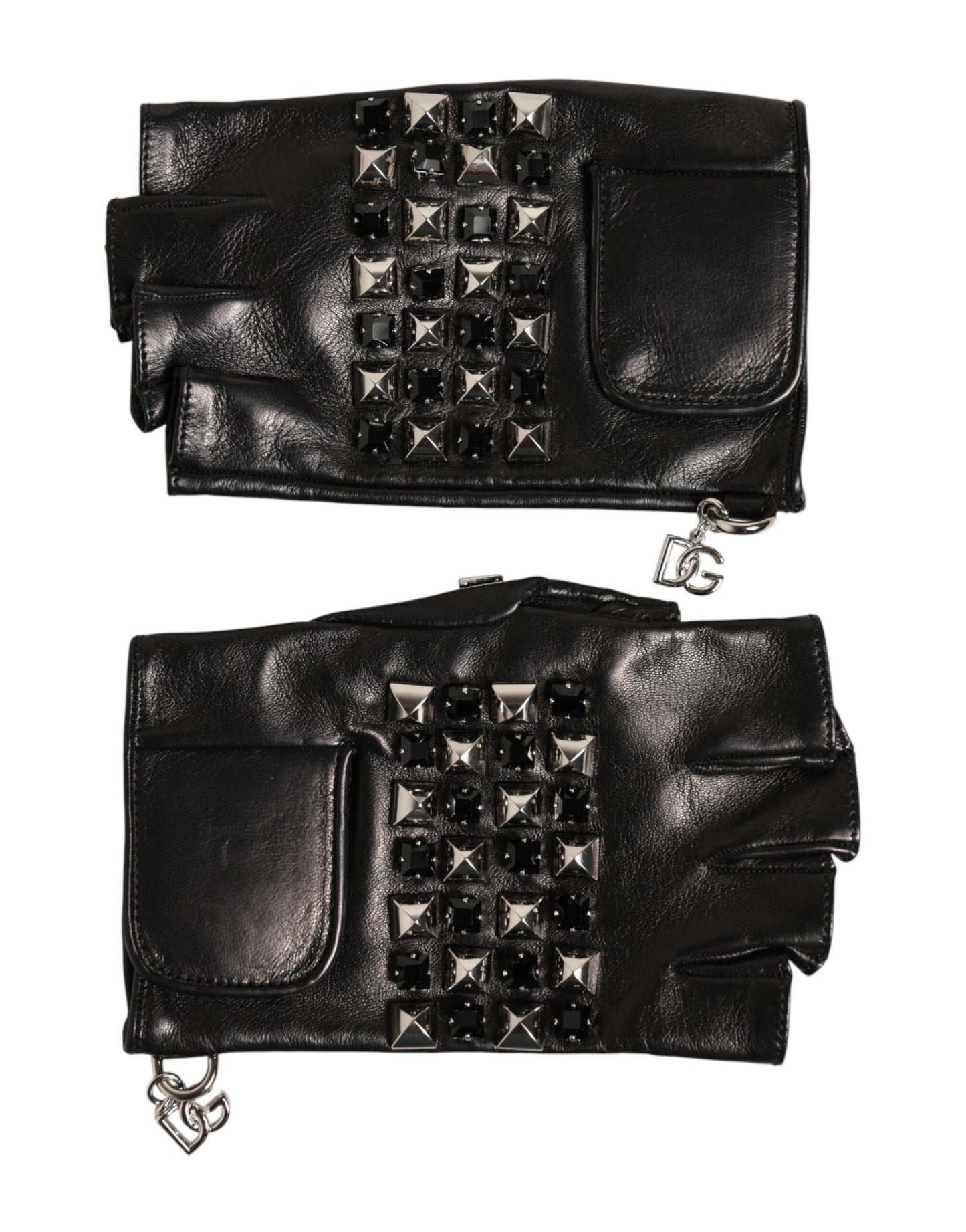 Dolce &amp; Gabbana Zwarte leren handschoenen met studs en vingerloze handschoenen voor heren