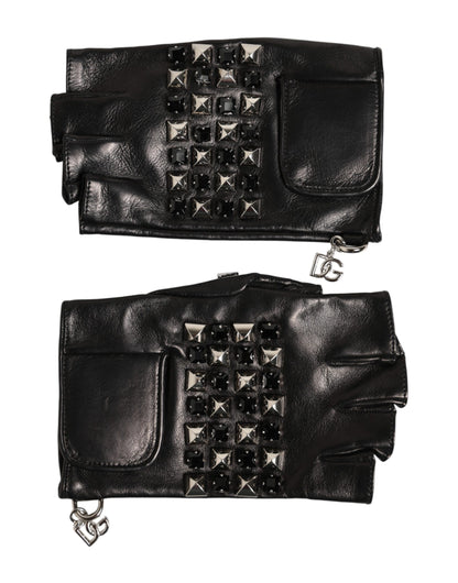 Dolce &amp; Gabbana Zwarte leren handschoenen met studs en vingerloze handschoenen voor heren