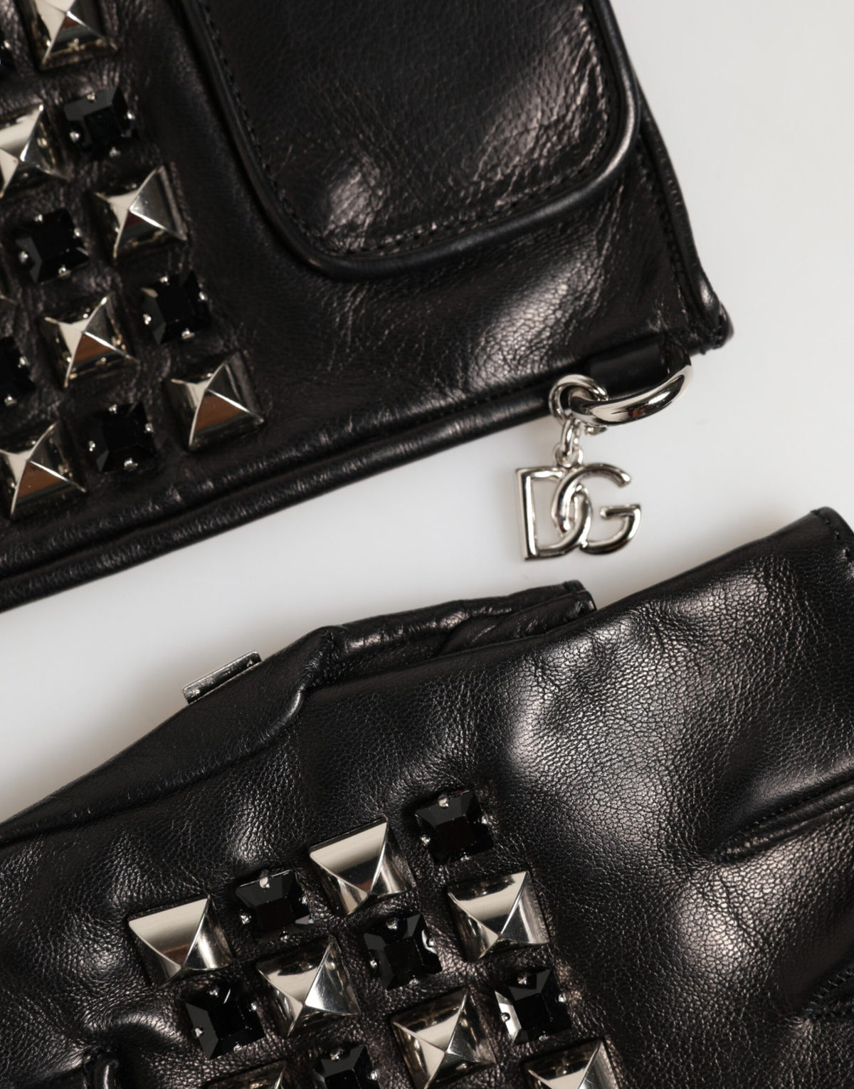 Gants Dolce &amp; Gabbana en cuir noir clouté sans doigts