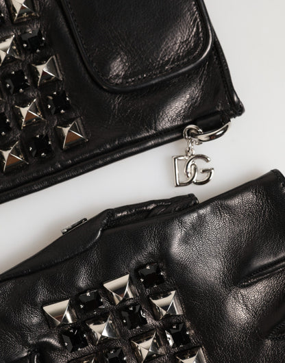 Dolce &amp; Gabbana Zwarte leren handschoenen met studs en vingerloze handschoenen voor heren