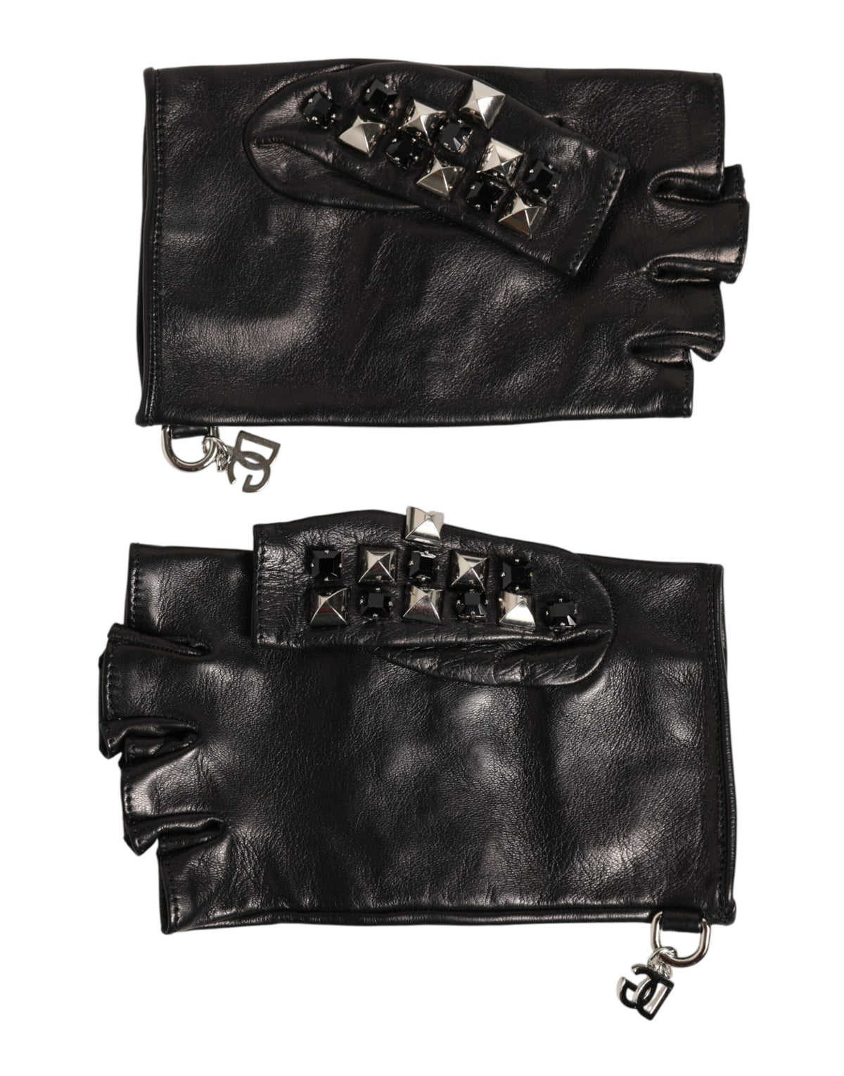 Gants Dolce &amp; Gabbana en cuir noir clouté sans doigts