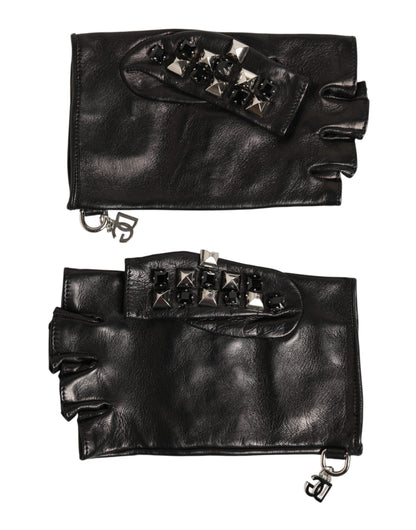Dolce &amp; Gabbana Zwarte leren handschoenen met studs en vingerloze handschoenen voor heren