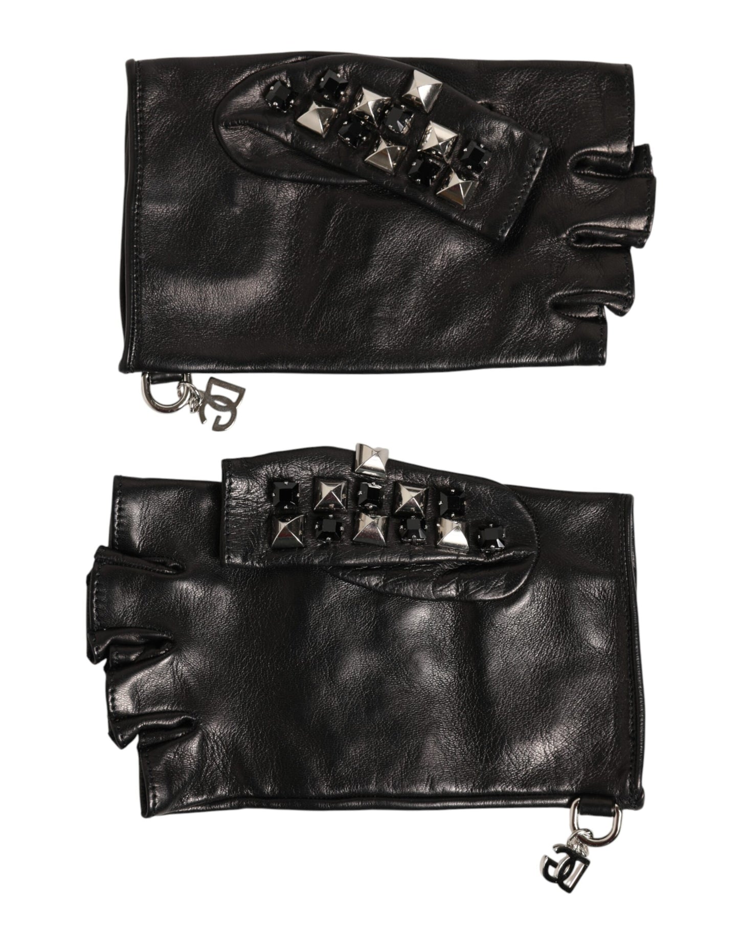 Dolce &amp; Gabbana Zwarte leren handschoenen met studs en vingerloze handschoenen voor heren