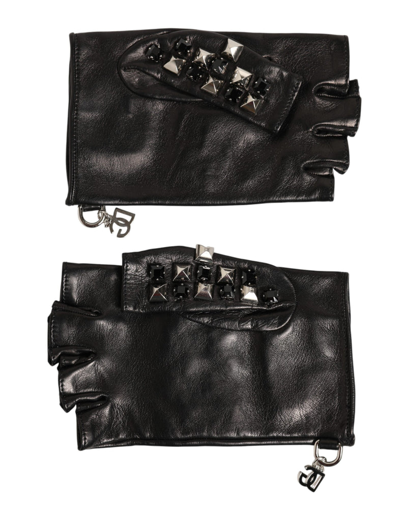 Gants Dolce &amp; Gabbana en cuir noir clouté sans doigts