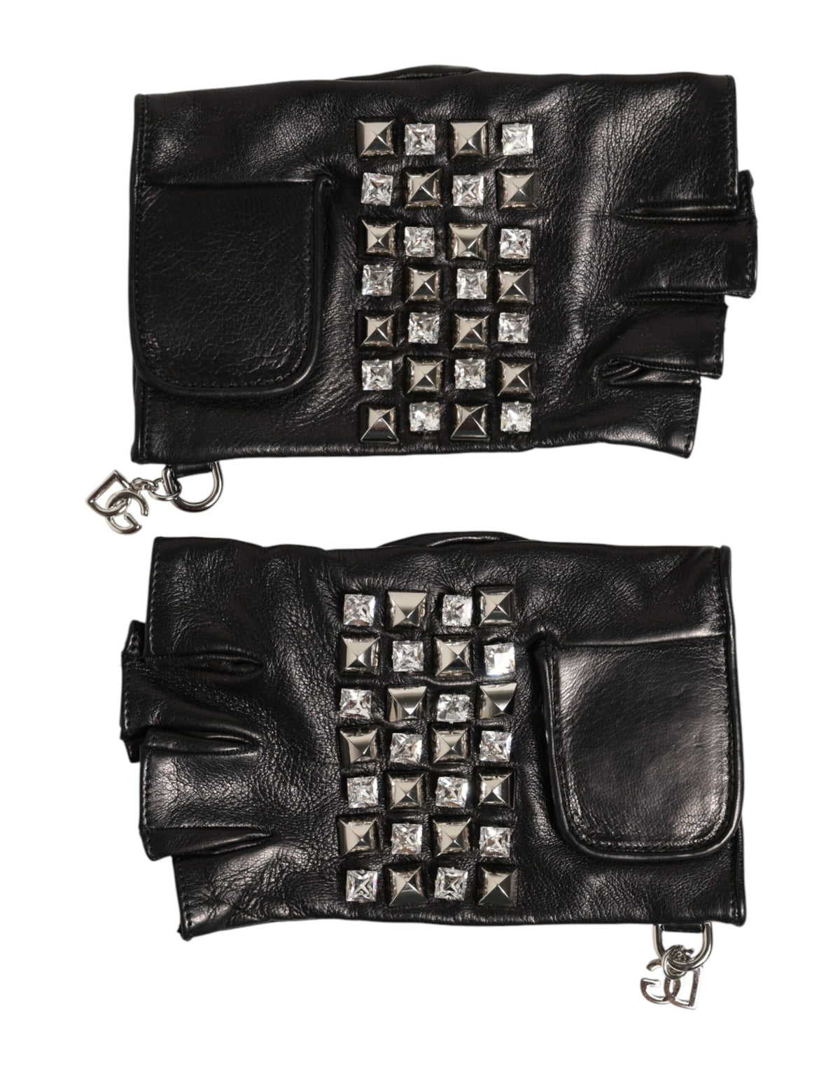 Gants Dolce &amp; Gabbana en cuir noir clouté sans doigts