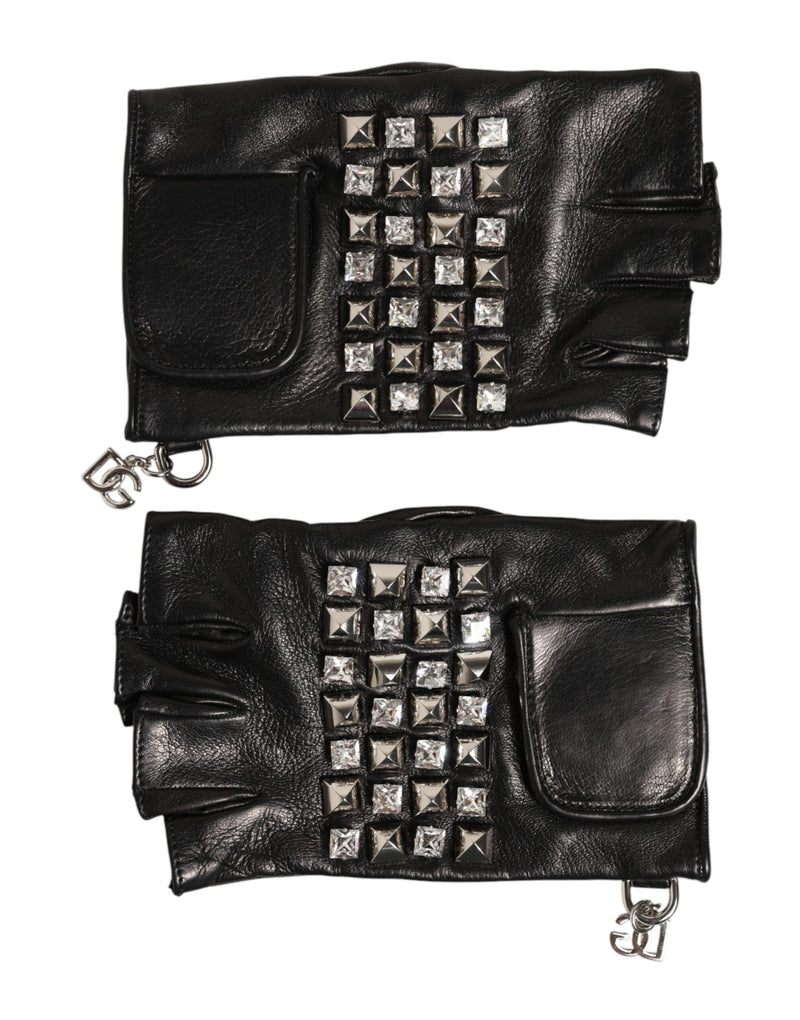 Gants Dolce &amp; Gabbana en cuir noir clouté sans doigts