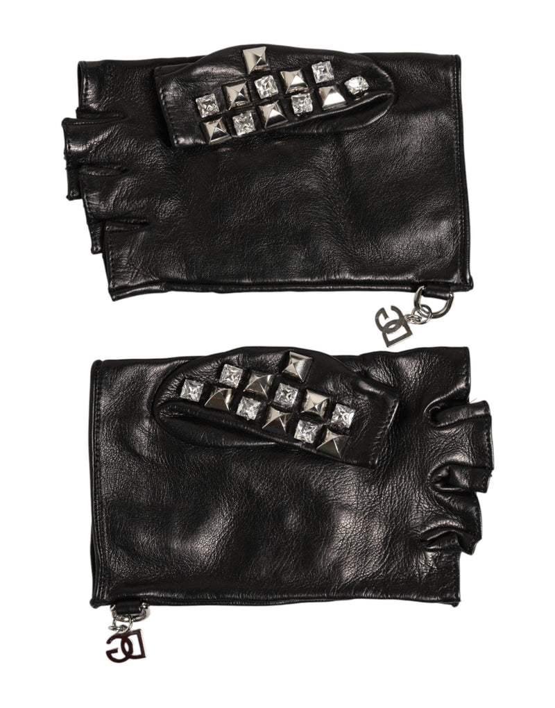 Gants Dolce &amp; Gabbana en cuir noir clouté sans doigts