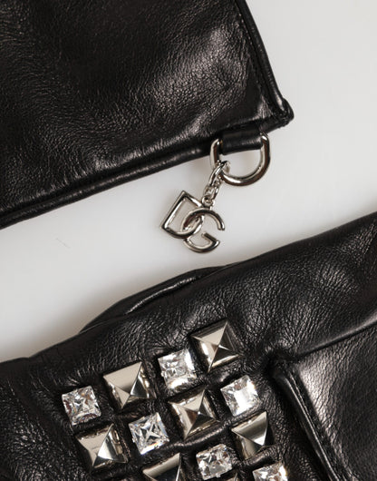 Gants Dolce &amp; Gabbana en cuir noir clouté sans doigts
