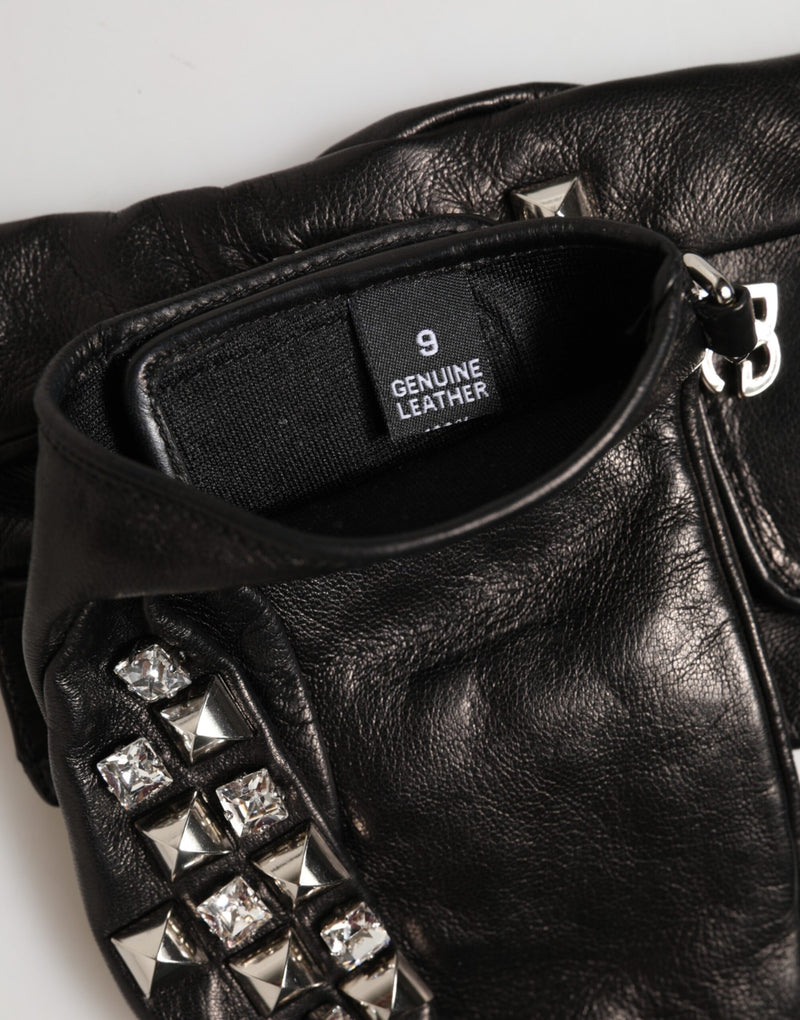 Gants Dolce &amp; Gabbana en cuir noir clouté sans doigts