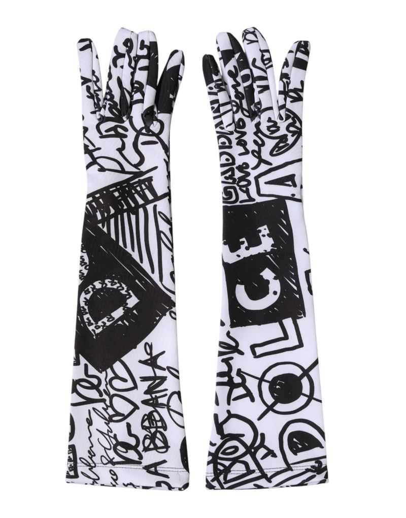 Dolce & Gabbana Gloves Black White DG Logo Elbow Length Mitten