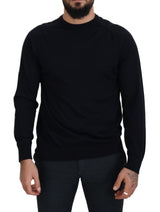 Alpha Studio Black Wool Crewneck Pullover Sweatshirt