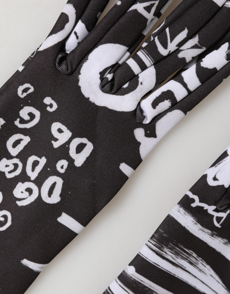 Dolce & Gabbana Black White DG Logo Elbow Length Mitten Gloves