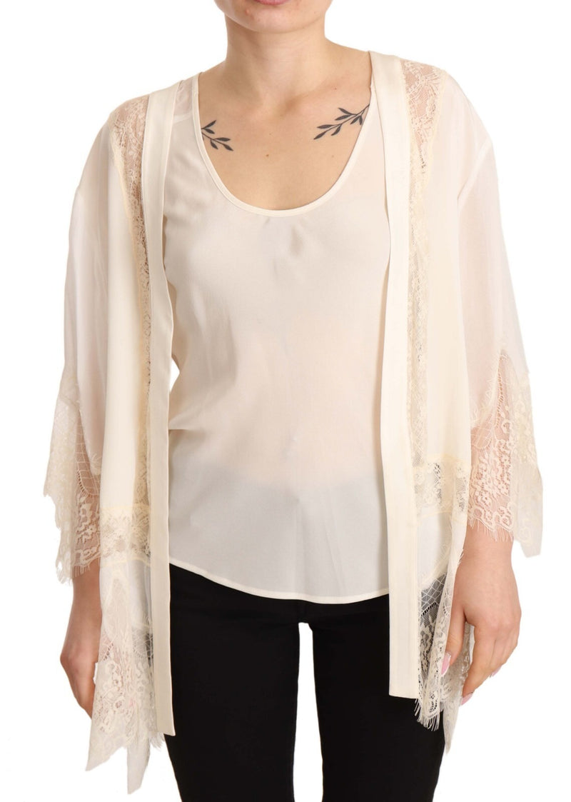Twinset Off White Lace Trim Tank Cardigan for Women