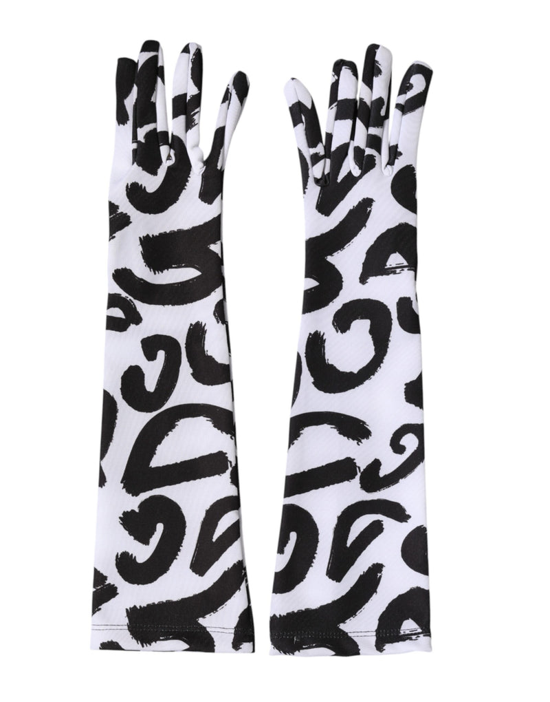 Dolce & Gabbana Black White DG Logo Elbow Length Mitten Gloves