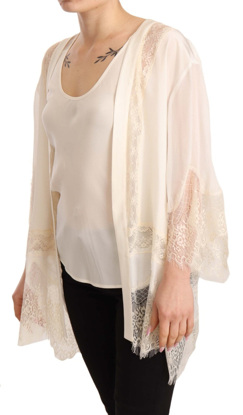Twinset Off White Lace Trim Tank Cardigan for Women