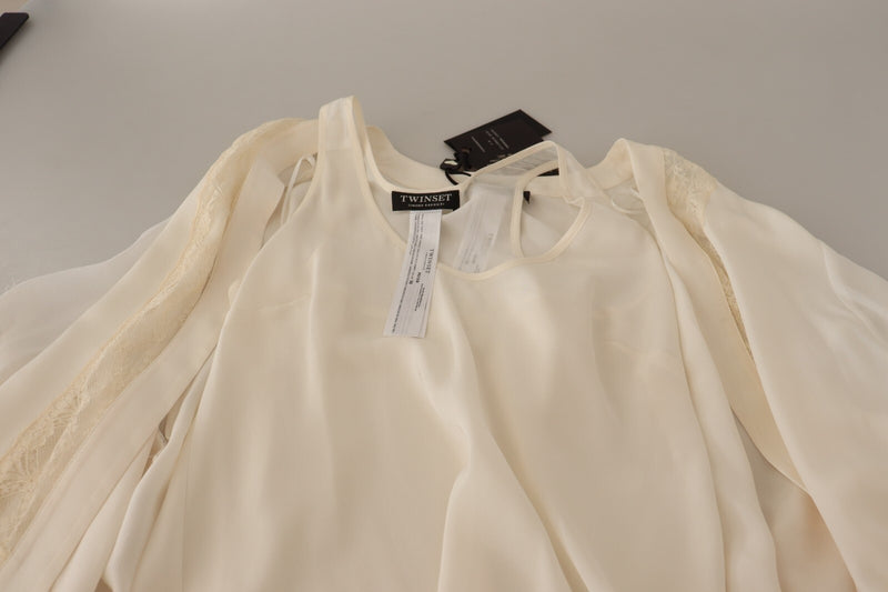 Twinset Off White Lace Trim Tank Cardigan for Women
