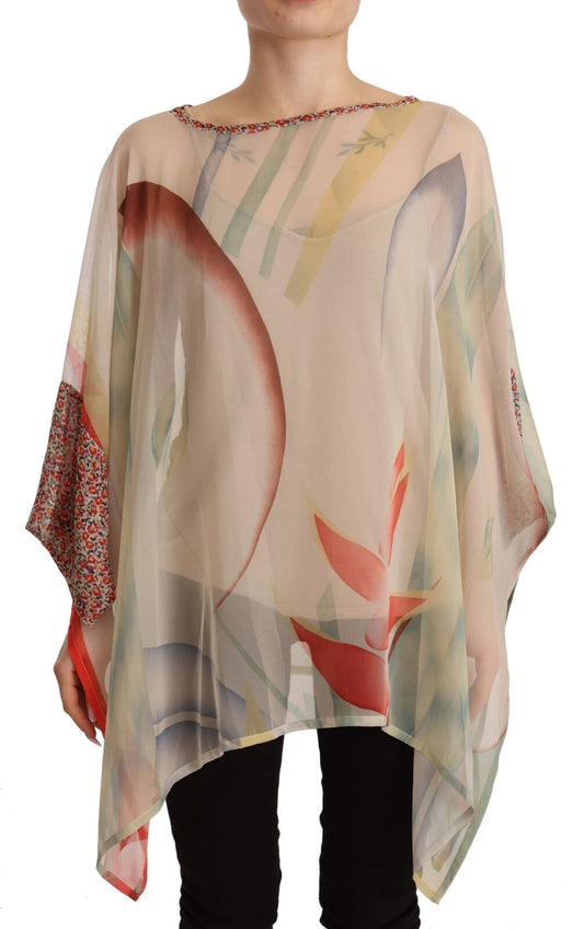 Poncho en soie multicolore imprimé Etro, blouse à manches longues pour femme