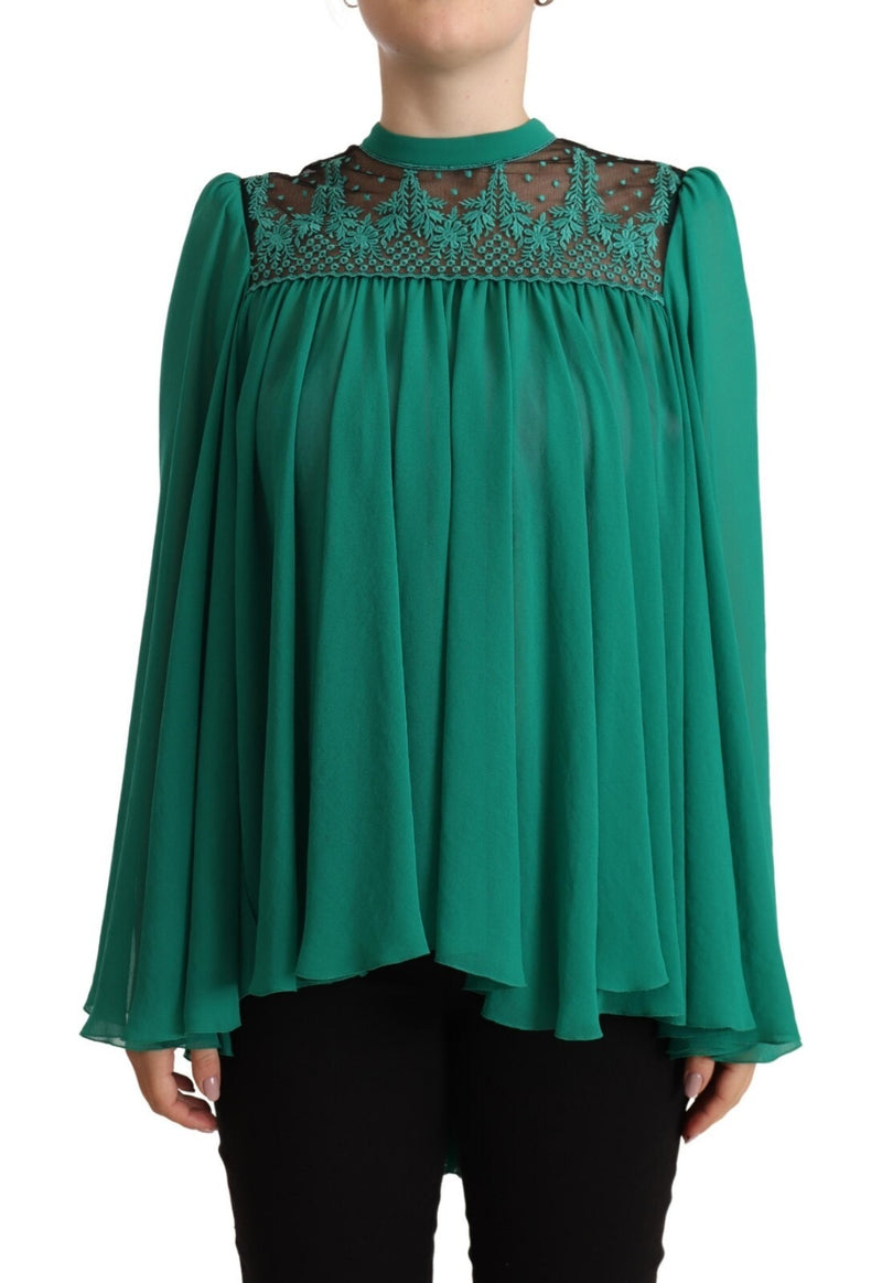 Philosophy Green Lace Long Sleeves Pleated Top Blouse