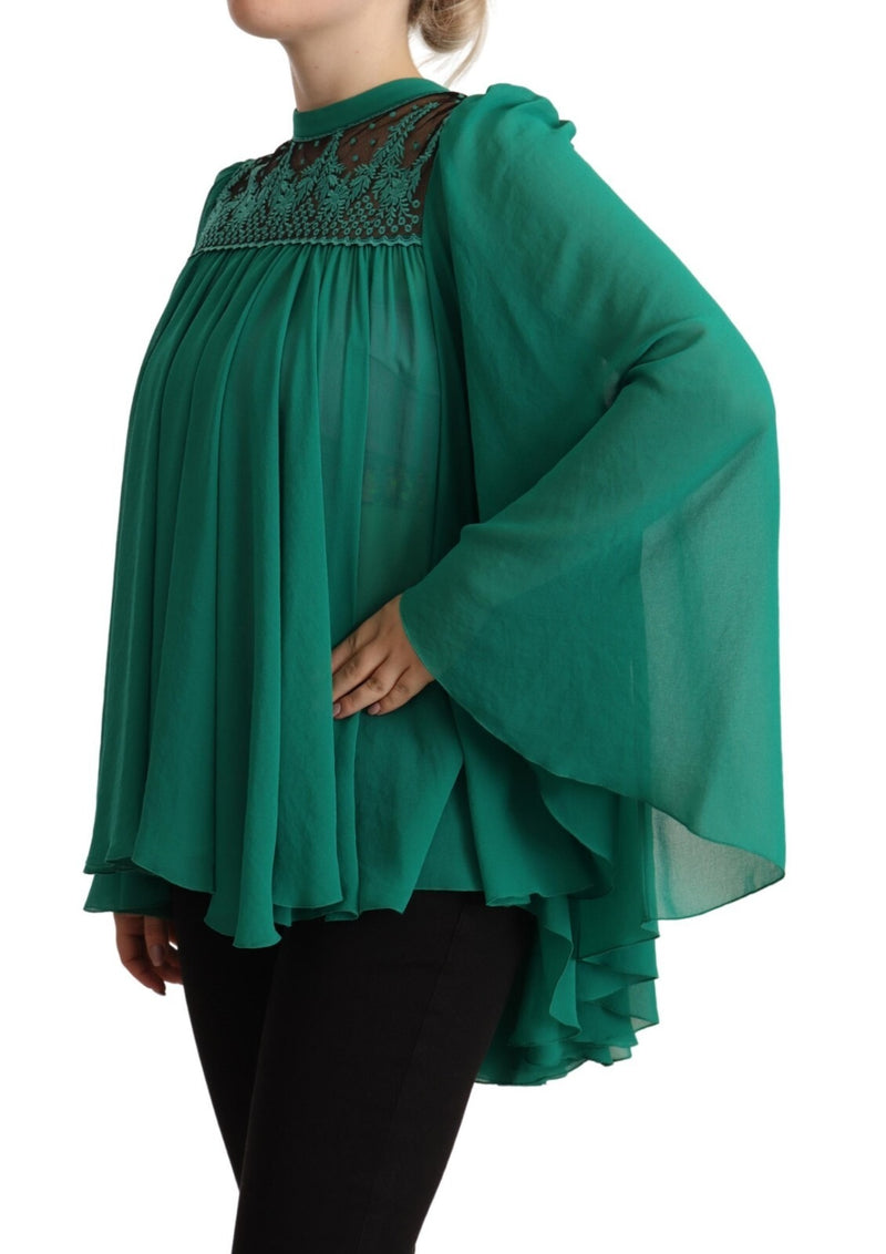 Philosophy Green Lace Long Sleeves Pleated Top Blouse