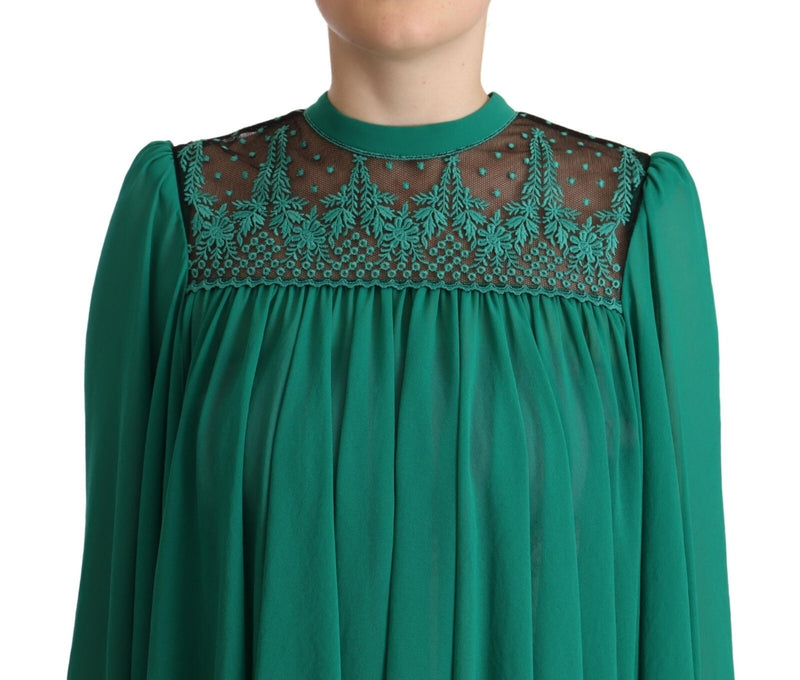 Philosophy Green Lace Long Sleeves Pleated Top Blouse